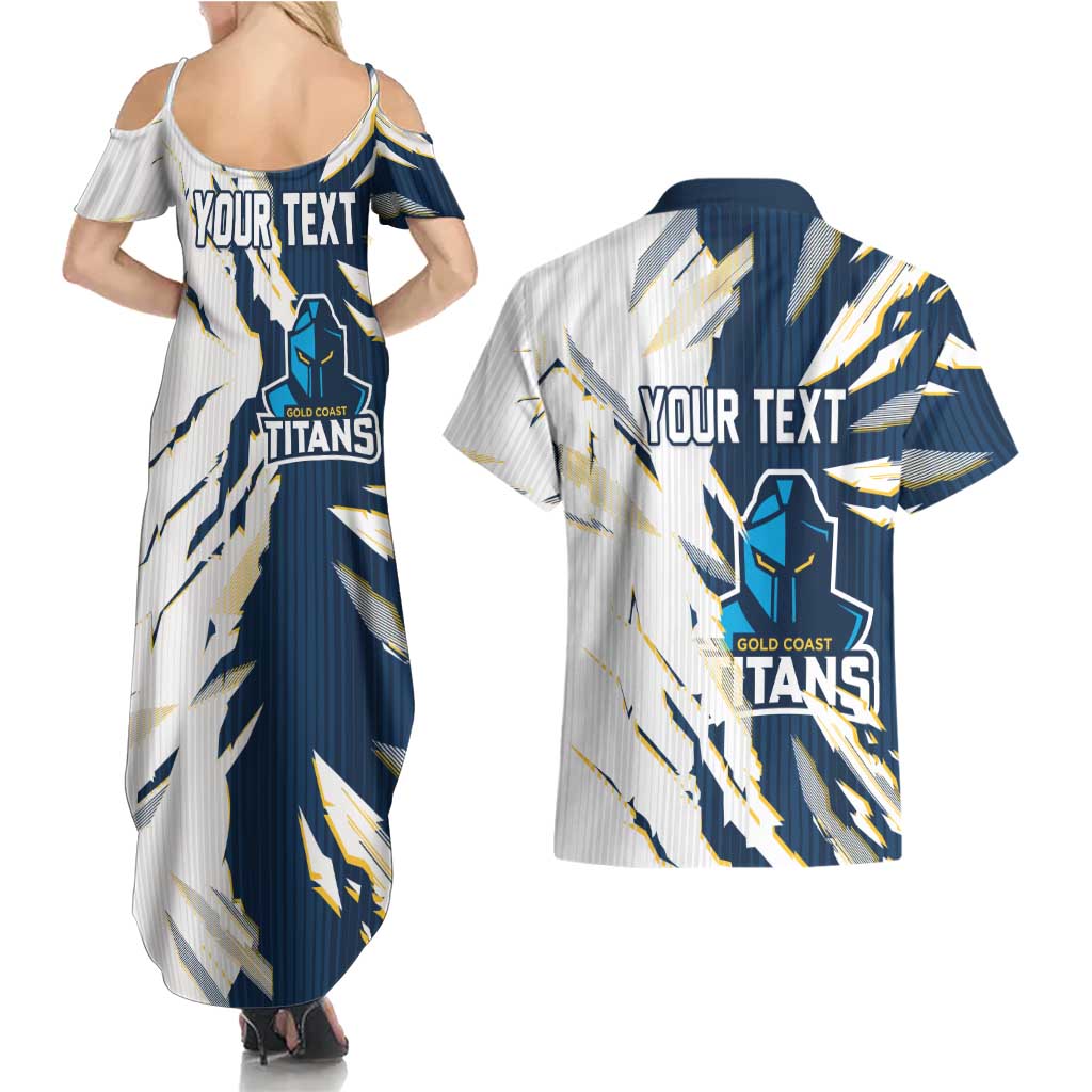 Personalized Gold Coast Titans Couples Matching Summer Maxi Dress and Hawaiian Shirt Dynamic Lightning Mascot Rugby Australia