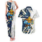 Personalized Gold Coast Titans Couples Matching Tank Maxi Dress and Hawaiian Shirt Dynamic Lightning Mascot Rugby Australia