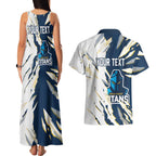 Personalized Gold Coast Titans Couples Matching Tank Maxi Dress and Hawaiian Shirt Dynamic Lightning Mascot Rugby Australia