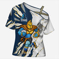 Personalized Gold Coast Titans Cross Shoulder Shirt Dynamic Lightning Mascot Rugby Australia