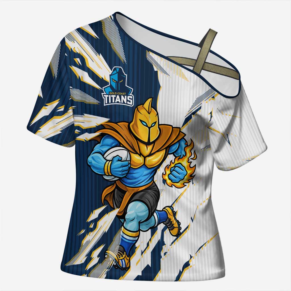 Personalized Gold Coast Titans Cross Shoulder Shirt Dynamic Lightning Mascot Rugby Australia