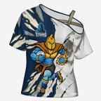Personalized Gold Coast Titans Cross Shoulder Shirt Dynamic Lightning Mascot Rugby Australia