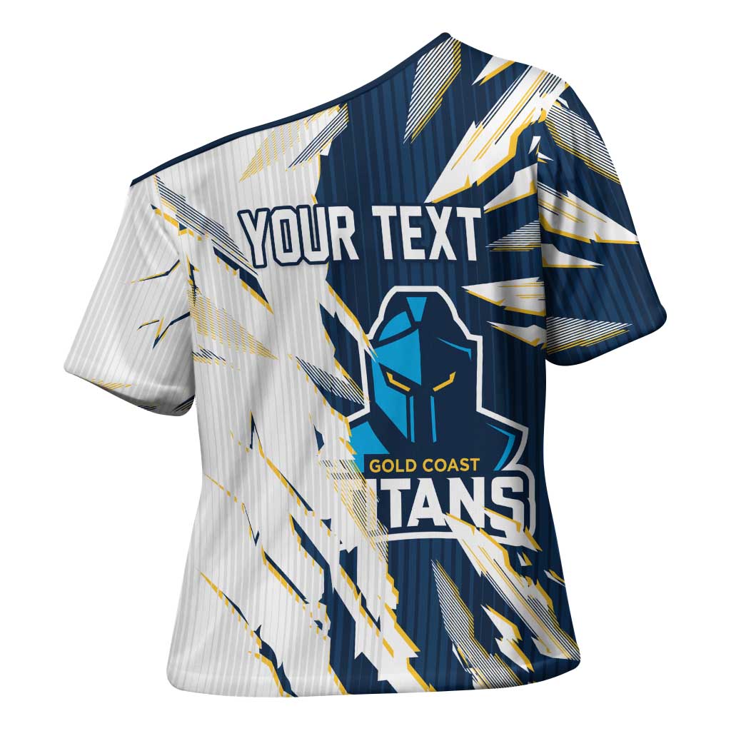 Personalized Gold Coast Titans Cross Shoulder Shirt Dynamic Lightning Mascot Rugby Australia