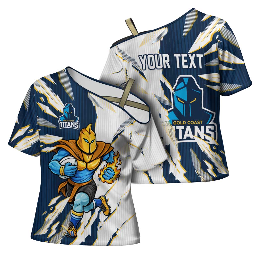 Personalized Gold Coast Titans Cross Shoulder Shirt Dynamic Lightning Mascot Rugby Australia