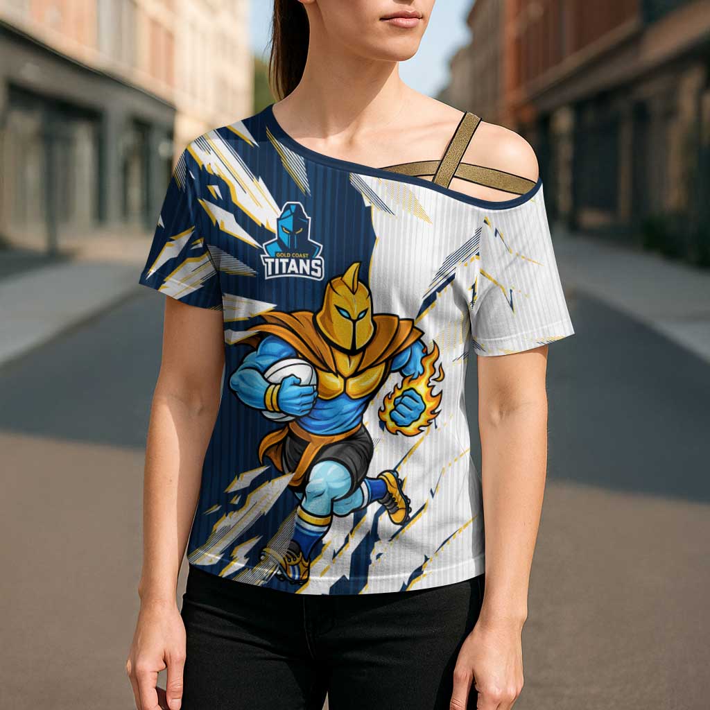 Personalized Gold Coast Titans Cross Shoulder Shirt Dynamic Lightning Mascot Rugby Australia