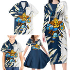 Personalized Gold Coast Titans Family Matching Long Sleeve Bodycon Dress and Hawaiian Shirt Dynamic Lightning Mascot Rugby Australia