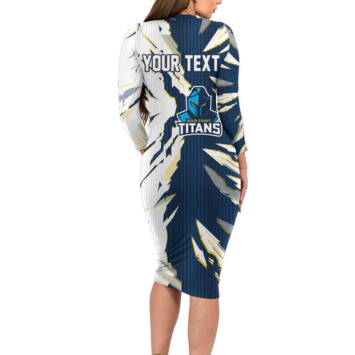 Personalized Gold Coast Titans Family Matching Long Sleeve Bodycon Dress and Hawaiian Shirt Dynamic Lightning Mascot Rugby Australia