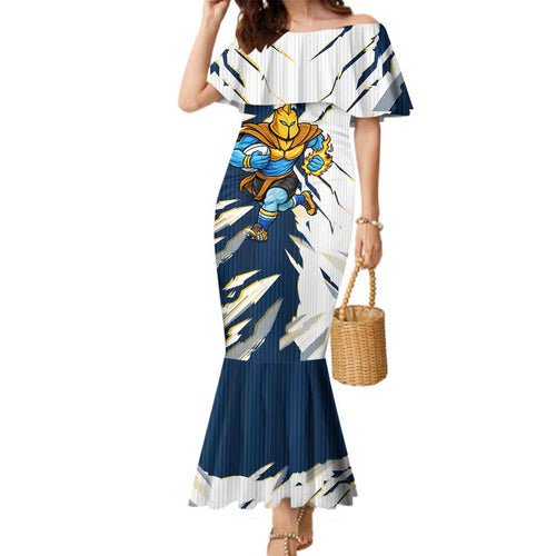 Personalized Gold Coast Titans Family Matching Mermaid Dress and Hawaiian Shirt Dynamic Lightning Mascot Rugby Australia