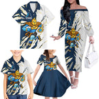 Personalized Gold Coast Titans Family Matching Off The Shoulder Long Sleeve Dress and Hawaiian Shirt Dynamic Lightning Mascot Rugby Australia