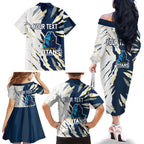 Personalized Gold Coast Titans Family Matching Off The Shoulder Long Sleeve Dress and Hawaiian Shirt Dynamic Lightning Mascot Rugby Australia