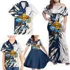 Personalized Gold Coast Titans Family Matching Off Shoulder Maxi Dress and Hawaiian Shirt Dynamic Lightning Mascot Rugby Australia