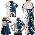 Personalized Gold Coast Titans Family Matching Off Shoulder Maxi Dress and Hawaiian Shirt Dynamic Lightning Mascot Rugby Australia