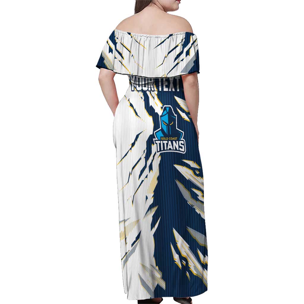 Personalized Gold Coast Titans Family Matching Off Shoulder Maxi Dress and Hawaiian Shirt Dynamic Lightning Mascot Rugby Australia