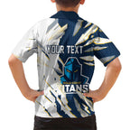 Personalized Gold Coast Titans Family Matching Off Shoulder Short Dress and Hawaiian Shirt Dynamic Lightning Mascot Rugby Australia