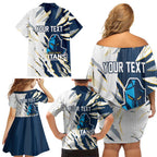 Personalized Gold Coast Titans Family Matching Off Shoulder Short Dress and Hawaiian Shirt Dynamic Lightning Mascot Rugby Australia