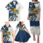 Personalized Gold Coast Titans Family Matching Puletasi and Hawaiian Shirt Dynamic Lightning Mascot Rugby Australia