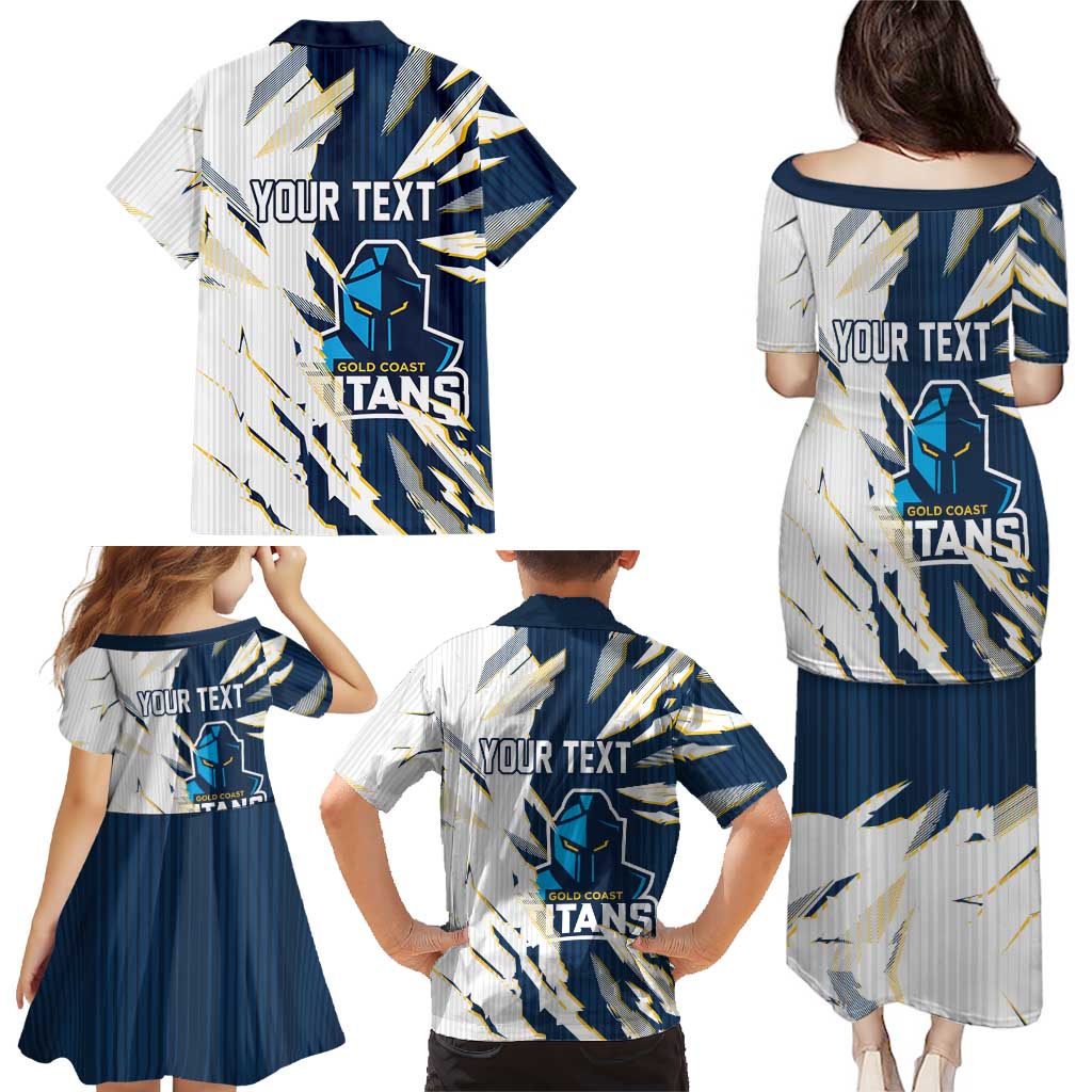 Personalized Gold Coast Titans Family Matching Puletasi and Hawaiian Shirt Dynamic Lightning Mascot Rugby Australia