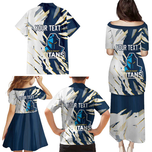 Personalized Gold Coast Titans Family Matching Puletasi and Hawaiian Shirt Dynamic Lightning Mascot Rugby Australia
