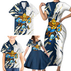 Personalized Gold Coast Titans Family Matching Short Sleeve Bodycon Dress and Hawaiian Shirt Dynamic Lightning Mascot Rugby Australia