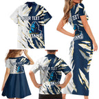 Personalized Gold Coast Titans Family Matching Short Sleeve Bodycon Dress and Hawaiian Shirt Dynamic Lightning Mascot Rugby Australia