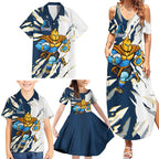 Personalized Gold Coast Titans Family Matching Summer Maxi Dress and Hawaiian Shirt Dynamic Lightning Mascot Rugby Australia
