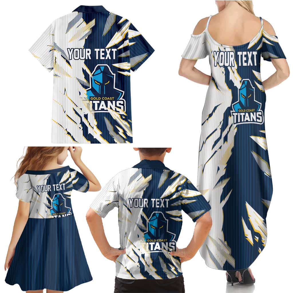 Personalized Gold Coast Titans Family Matching Summer Maxi Dress and Hawaiian Shirt Dynamic Lightning Mascot Rugby Australia