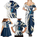 Personalized Gold Coast Titans Family Matching Summer Maxi Dress and Hawaiian Shirt Dynamic Lightning Mascot Rugby Australia