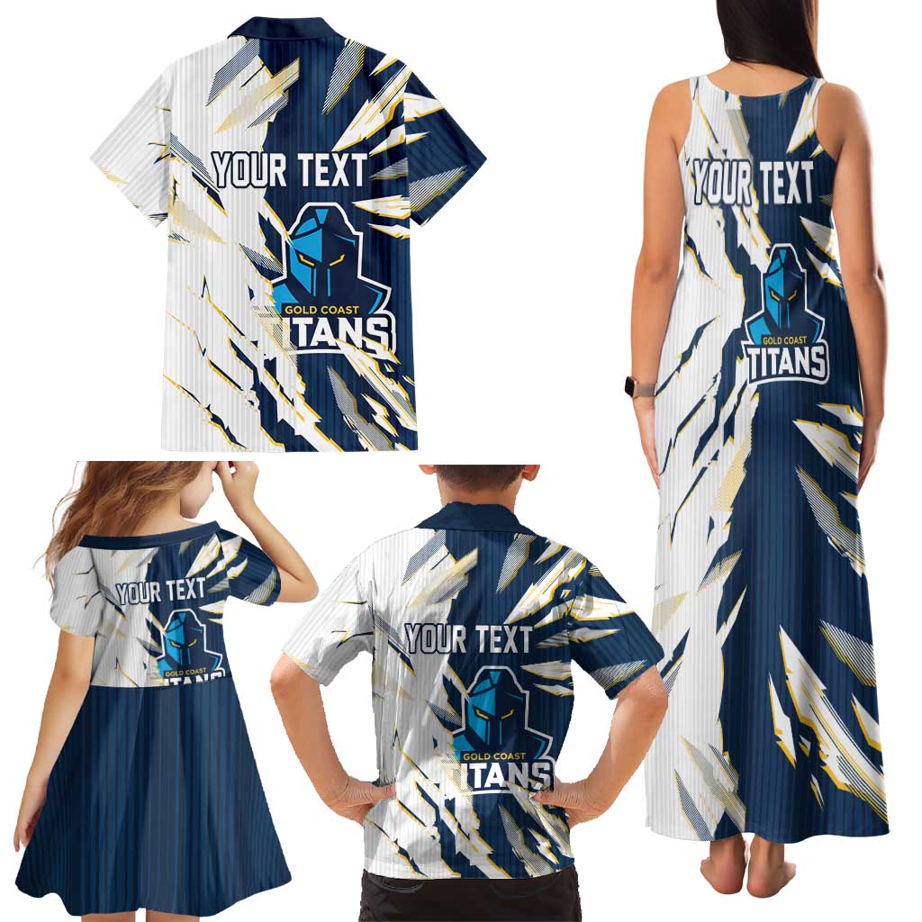 Personalized Gold Coast Titans Family Matching Tank Maxi Dress and Hawaiian Shirt Dynamic Lightning Mascot Rugby Australia