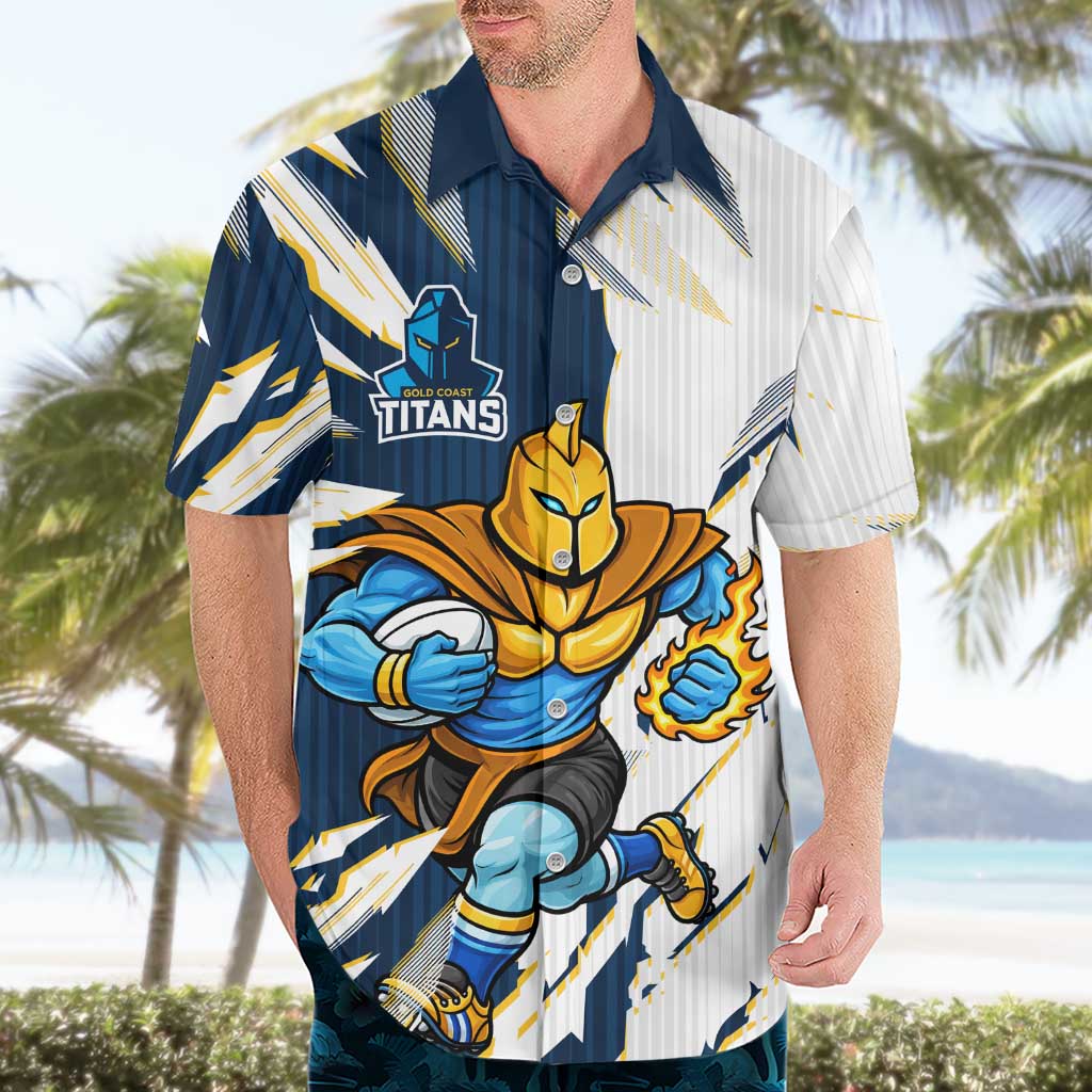 Personalized Gold Coast Titans Hawaiian Shirt Dynamic Lightning Mascot Rugby Australia