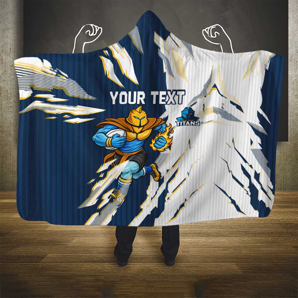 Personalized Gold Coast Titans Hooded Blanket Dynamic Lightning Mascot Rugby Australia