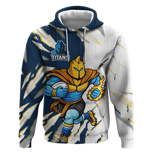 Personalized Gold Coast Titans Hoodie Dynamic Lightning Mascot Rugby Australia
