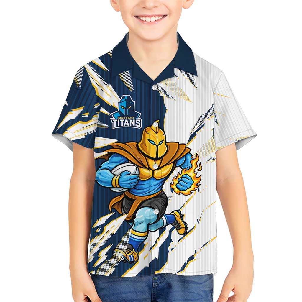 Personalized Gold Coast Titans Kid Hawaiian Shirt Dynamic Lightning Mascot Rugby Australia