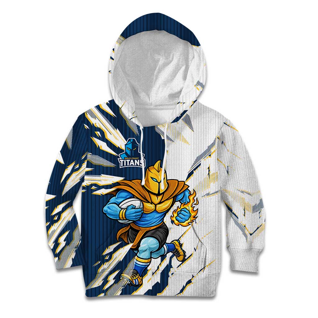 Personalized Gold Coast Titans Kid Hoodie Dynamic Lightning Mascot Rugby Australia