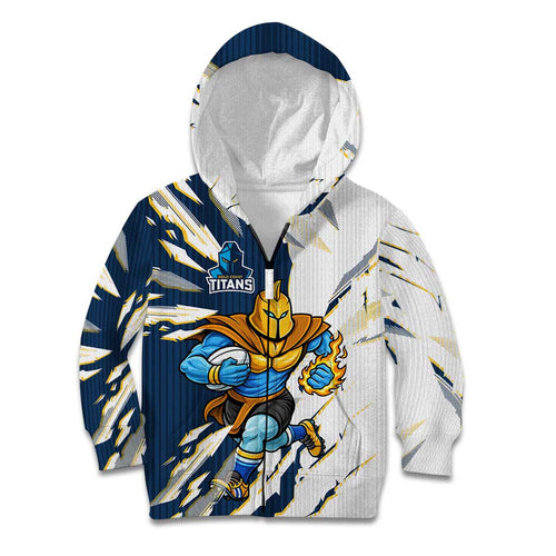 Personalized Gold Coast Titans Kid Hoodie Dynamic Lightning Mascot Rugby Australia