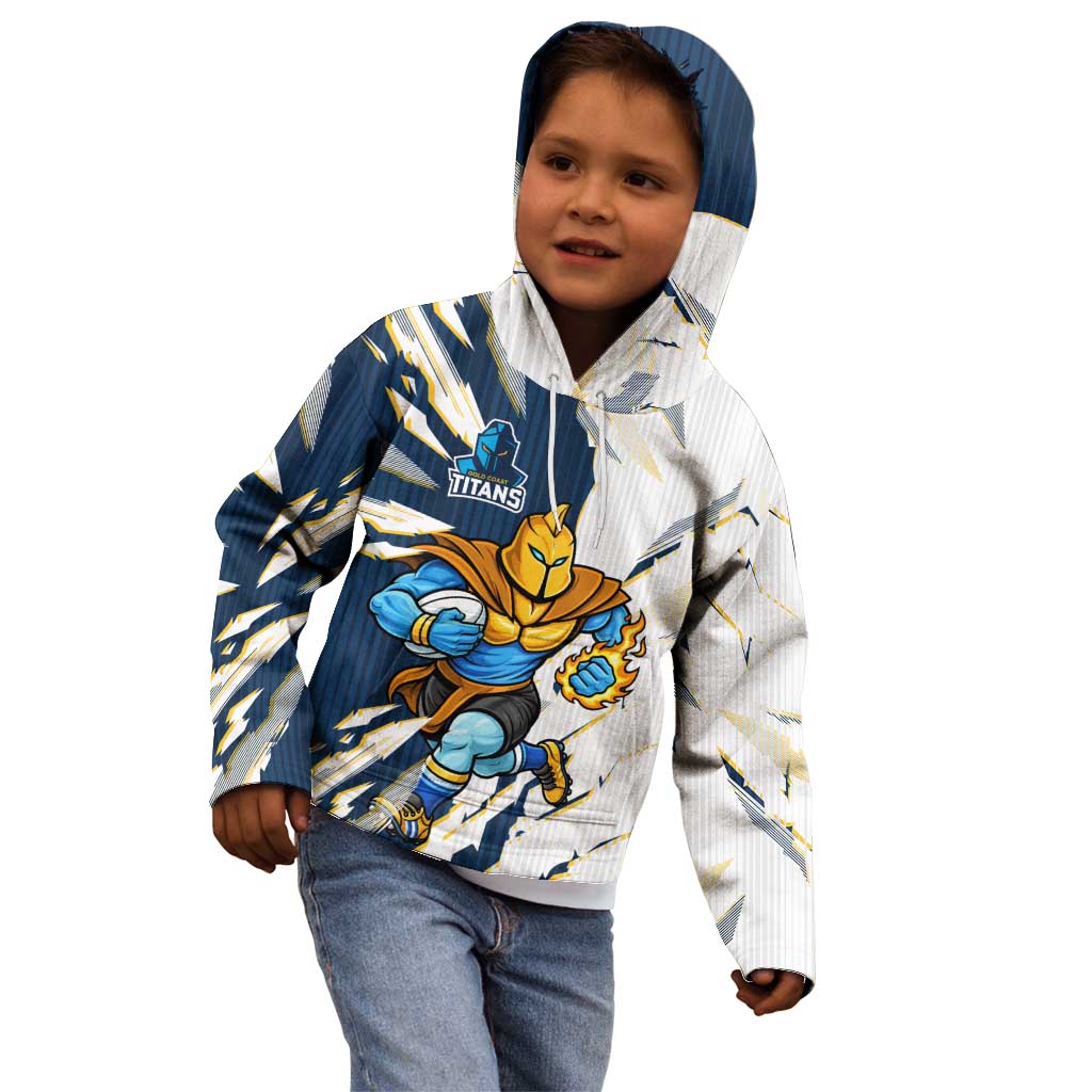 Personalized Gold Coast Titans Kid Hoodie Dynamic Lightning Mascot Rugby Australia