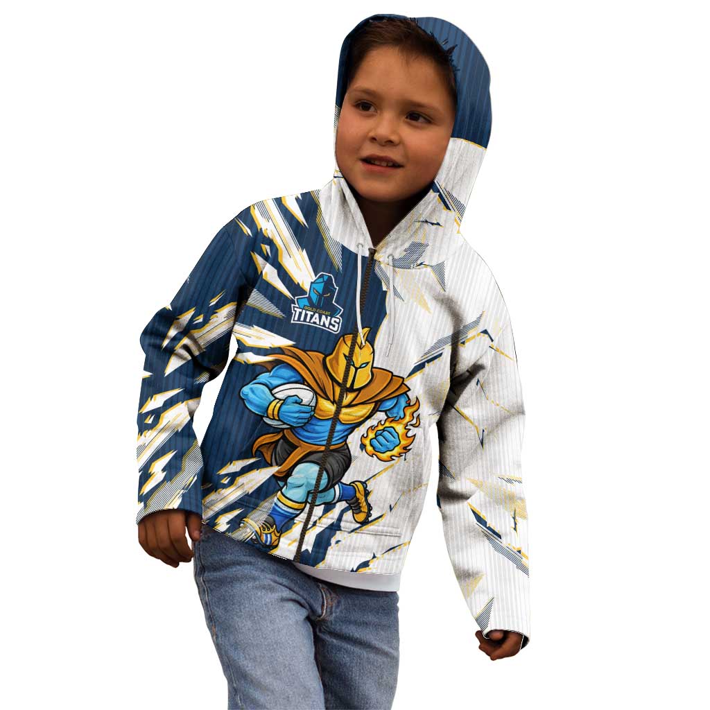 Personalized Gold Coast Titans Kid Hoodie Dynamic Lightning Mascot Rugby Australia