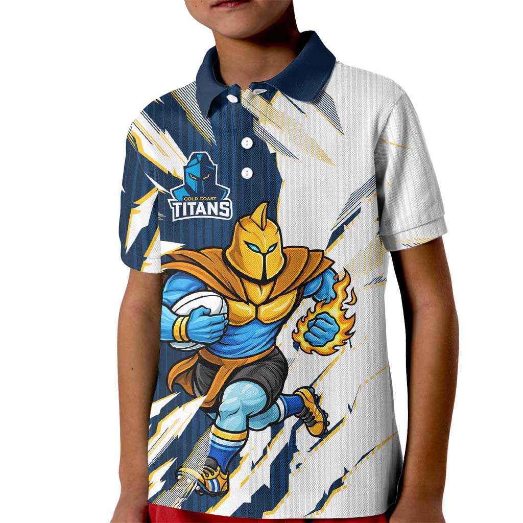 Personalized Gold Coast Titans Kid Polo Shirt Dynamic Lightning Mascot Rugby Australia