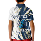 Personalized Gold Coast Titans Kid Polo Shirt Dynamic Lightning Mascot Rugby Australia