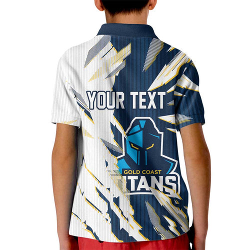 Personalized Gold Coast Titans Kid Polo Shirt Dynamic Lightning Mascot Rugby Australia