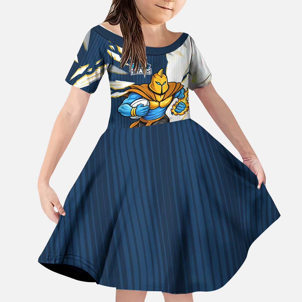 Personalized Gold Coast Titans Kid Short Sleeve Dress Dynamic Lightning Mascot Rugby Australia