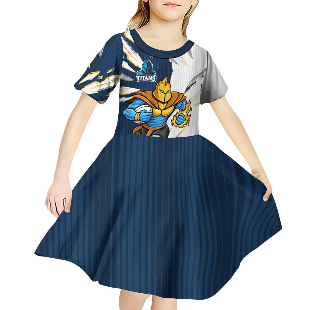 Personalized Gold Coast Titans Kid Short Sleeve Dress Dynamic Lightning Mascot Rugby Australia