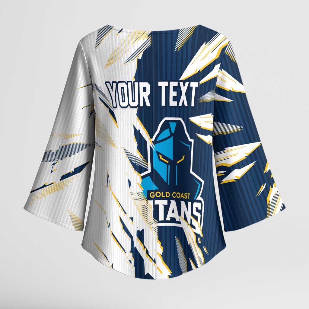 Personalized Gold Coast Titans Kimono Sleeve Blouse Dynamic Lightning Mascot Rugby Australia