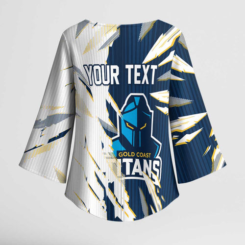 Personalized Gold Coast Titans Kimono Sleeve Blouse Dynamic Lightning Mascot Rugby Australia
