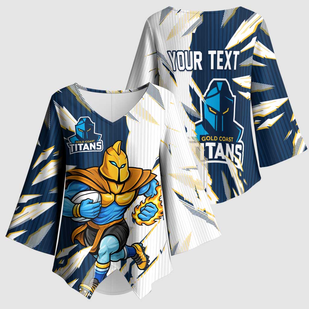 Personalized Gold Coast Titans Kimono Sleeve Blouse Dynamic Lightning Mascot Rugby Australia