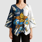 Personalized Gold Coast Titans Kimono Sleeve Blouse Dynamic Lightning Mascot Rugby Australia