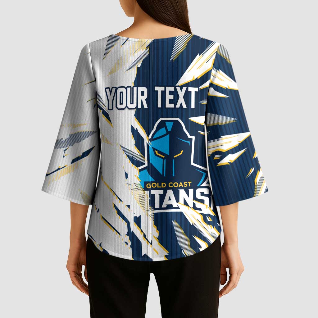 Personalized Gold Coast Titans Kimono Sleeve Blouse Dynamic Lightning Mascot Rugby Australia