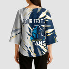 Personalized Gold Coast Titans Kimono Sleeve Blouse Dynamic Lightning Mascot Rugby Australia