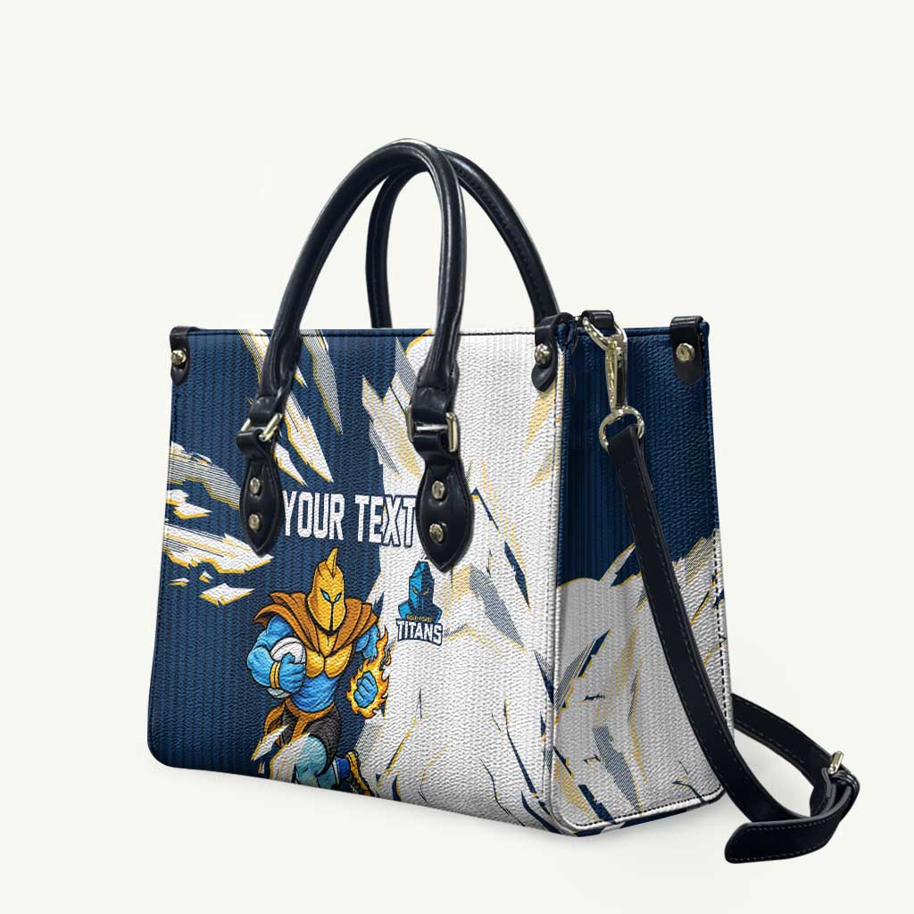 Personalized Gold Coast Titans Leather Bag Dynamic Lightning Mascot Rugby Australia