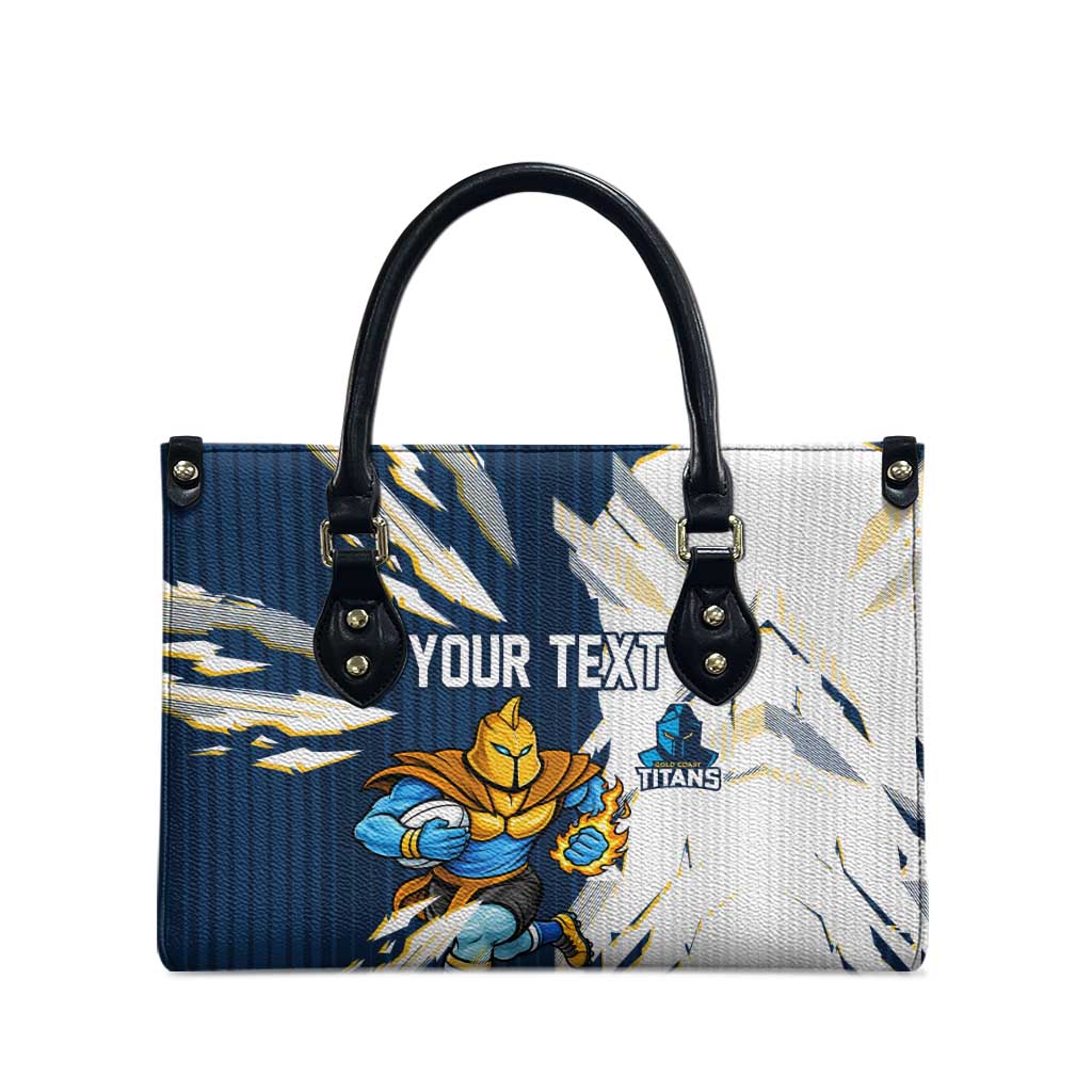 Personalized Gold Coast Titans Leather Bag Dynamic Lightning Mascot Rugby Australia