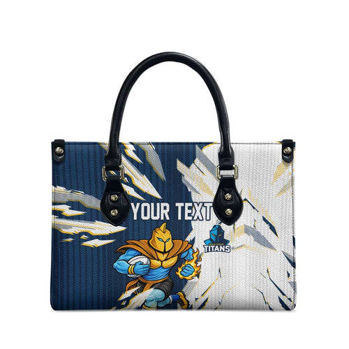 Personalized Gold Coast Titans Leather Bag Dynamic Lightning Mascot Rugby Australia